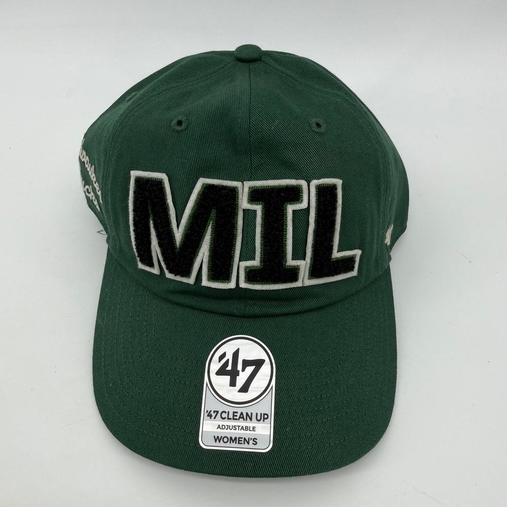 47 Brand Milwaukee Bucks Womens Green Zoey Clean Up Hat MIL Chenille NBA Cap